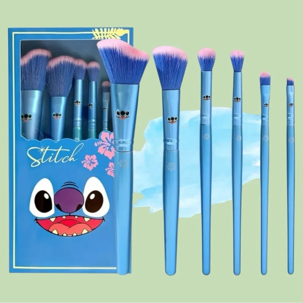 Stitch Makeup Brush 6 Piece Set in Blue with Pink tip